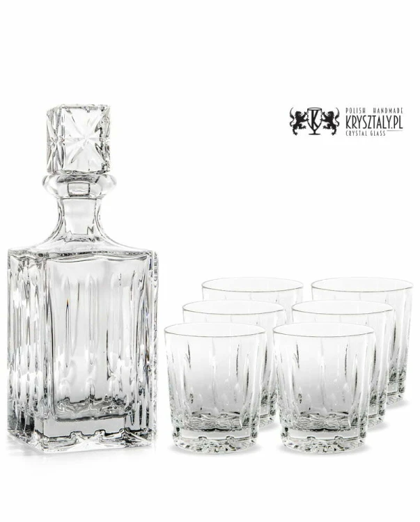 Zestaw do whisky: kryształowa karafka + kryształowe szklanki do whisky 6szt w opakowaniu prezentowym Simple SZ11