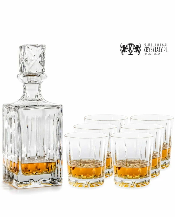 Zestaw do whisky: kryształowa karafka + kryształowe szklanki do whisky 6szt w opakowaniu prezentowym Simple SZ11