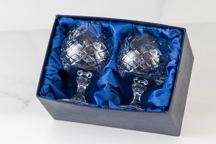 Kryształowe kieliszki do koniaku 250ml King w opakowaniu prezentowym z eco-skóry