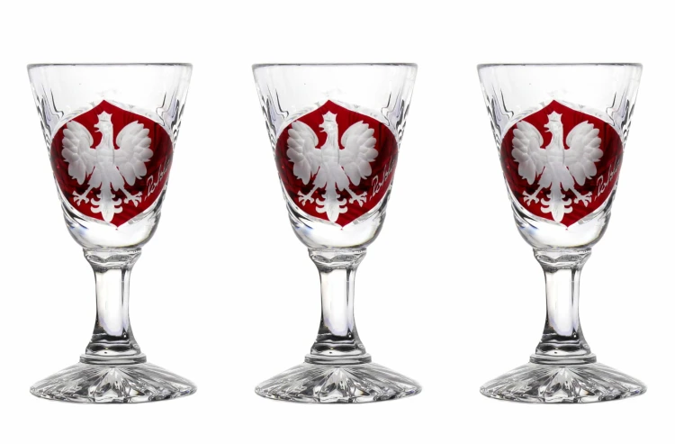 Kieliszki kryształowe do wódki 25ml motyw Polska 6szt