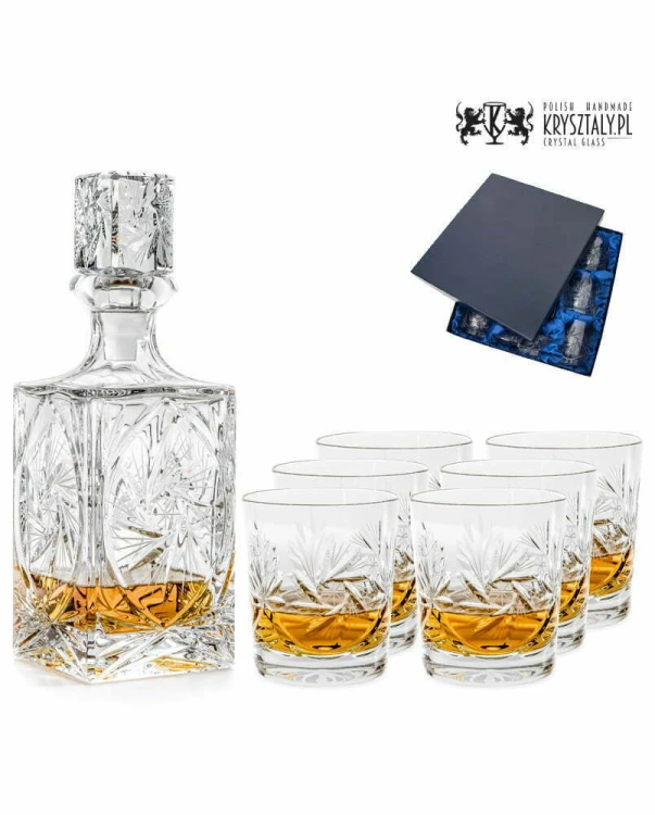 Zestaw do whisky z grawerem: kryształowa karafka z grawerem + kryształowe szklanki z grawerem 6szt w opakowaniu prezentowym Młynek MZ11