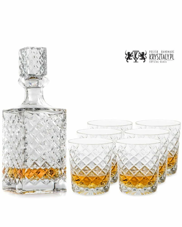 Zestaw do whisky: kryształowa karafka + kryształowe szklanki do whisky 6szt w opakowaniu prezentowym King KZ11