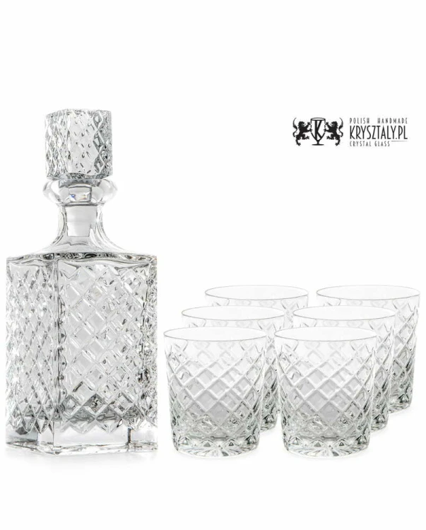 Zestaw do whisky: kryształowa karafka + kryształowe szklanki do whisky 6szt w opakowaniu prezentowym King KZ11