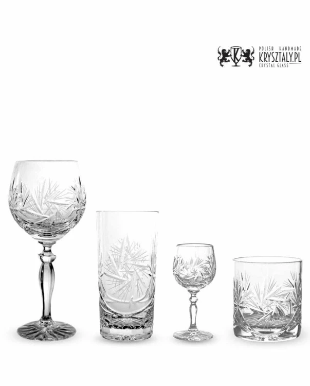 Zestaw 24 elementy: kryształowe kieliszki do wina, kieliszki do wódki, szklanki do wody, szklanki do whisky Młynek MZ24/4