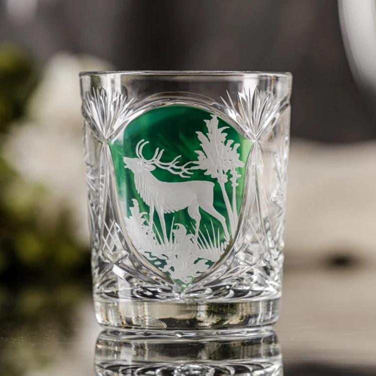Prezent dla myśliwego - kryształowe szklanki do whisky z motywem myśliwskim zielone MK80 6szt