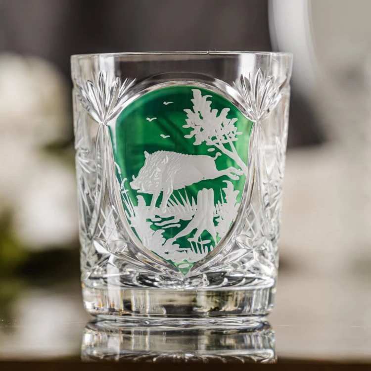 Prezent dla myśliwego - kryształowe szklanki do whisky z motywem myśliwskim zielone MK80 6szt
