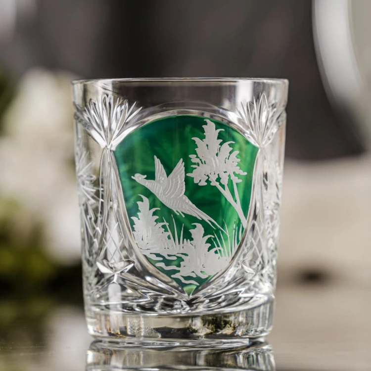 Prezent dla myśliwego - kryształowe szklanki do whisky z motywem myśliwskim zielone MK80 6szt