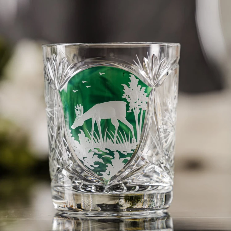 Prezent dla myśliwego - kryształowe szklanki do whisky z motywem myśliwskim zielone MK80 6szt