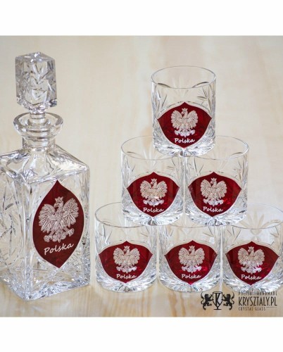 Kryształowa karafka i szklanki do whisky grawer POLSKA - 9601