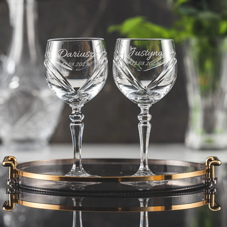 Kryształowe kieliszki do wina dla Pary Młodej 300ml Serca 2szt