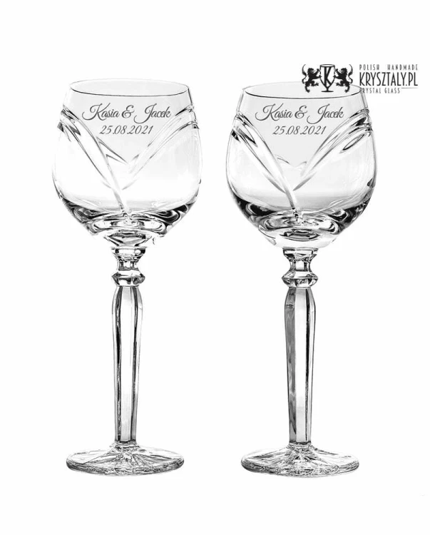 Kryształowe kieliszki do wina dla Pary Młodej 300ml Serca 2szt