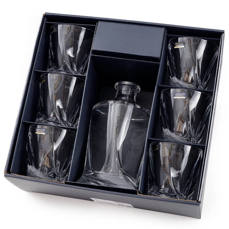 Zestaw do whisky: kryształowa karafka + kryształowe szklanki do whisky 6szt Crystalline Quadro