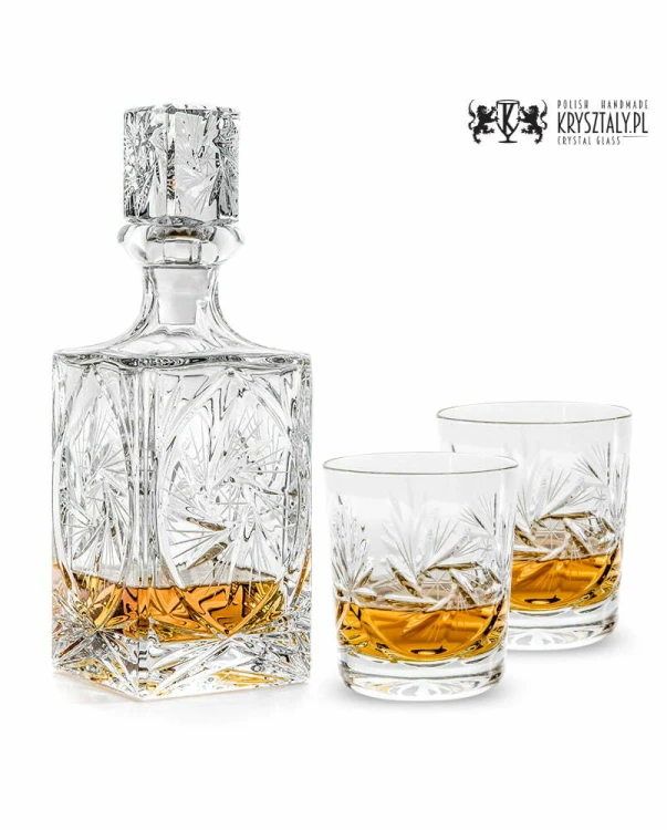 Zestaw do whisky: kryształowa karafka + kryształowe szklanki do whisky 2szt w opakowaniu prezentowym Młynek MZ23