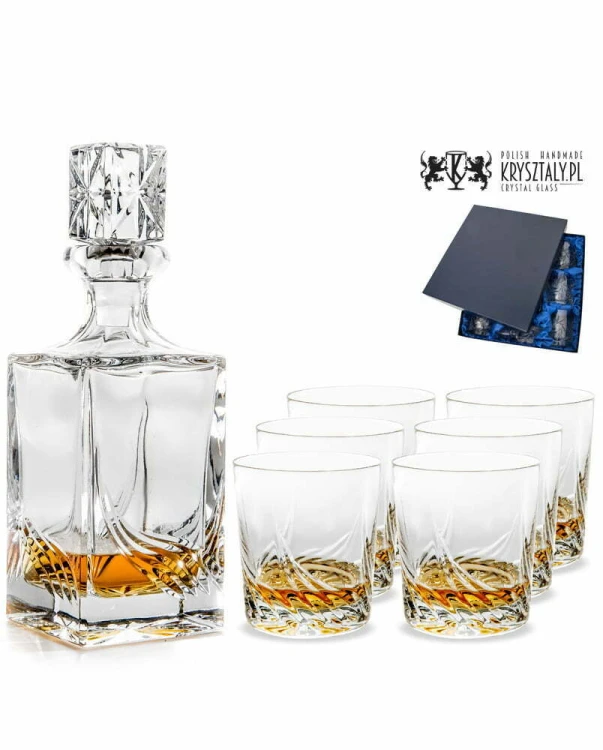 Zestaw do whisky: kryształowa karafka + kryształowe szklanki do whisky 6szt w opakowaniu prezentowym Wind WZ11