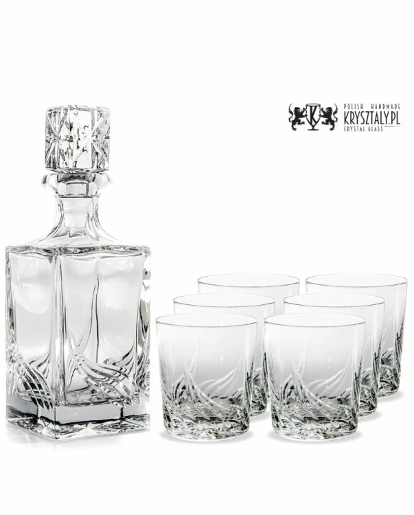 Zestaw do whisky: kryształowa karafka + kryształowe szklanki do whisky 6szt w opakowaniu prezentowym Wind WZ11