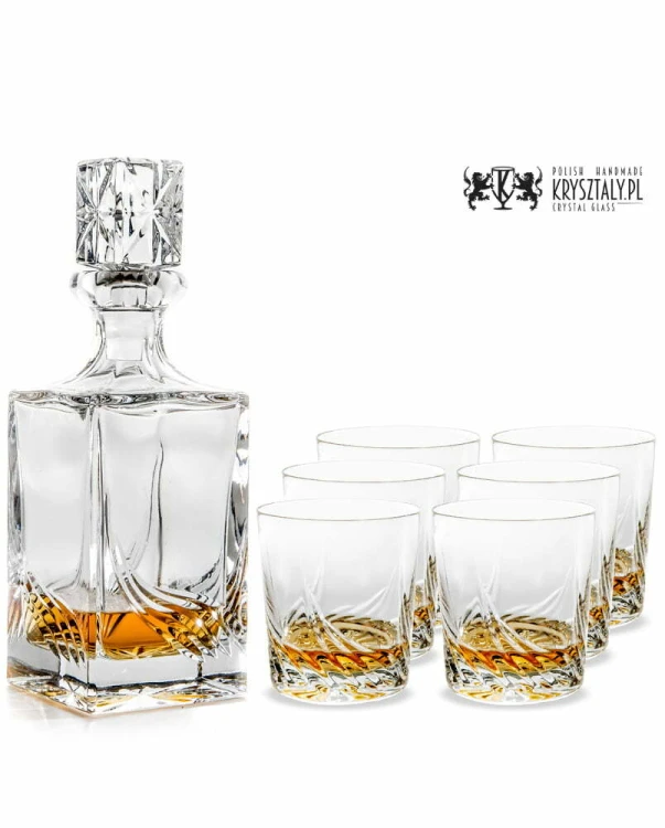 Zestaw do whisky: kryształowa karafka + kryształowe szklanki do whisky 6szt w opakowaniu prezentowym Wind WZ11