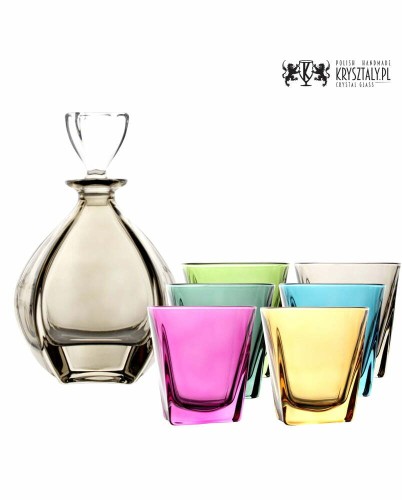 Zestaw do whisky: kryształowa karafka + kryształowe szklanki do whisky 6szt Crystalline Laguna Kolorowe