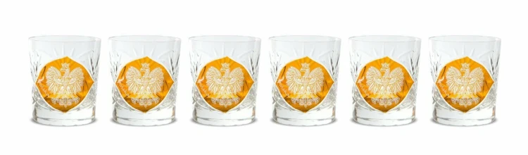 Kryształowe szklanki do whisky żółte Orzeł Polska Godło 260ml Młynek MK80PL 2szt