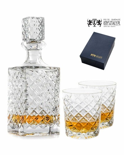 Zestaw do whisky: kryształowa karafka + kryształowe szklanki do whisky 2szt w opakowaniu prezentowym King KZ23