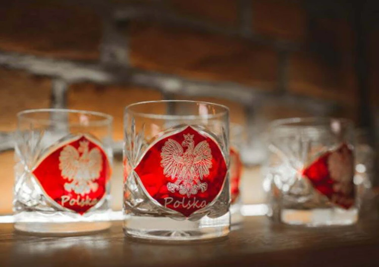 Kryształowe szklanki do whisky czerwone Orzeł Polska Godło 260ml Młynek MK80PL 6szt
