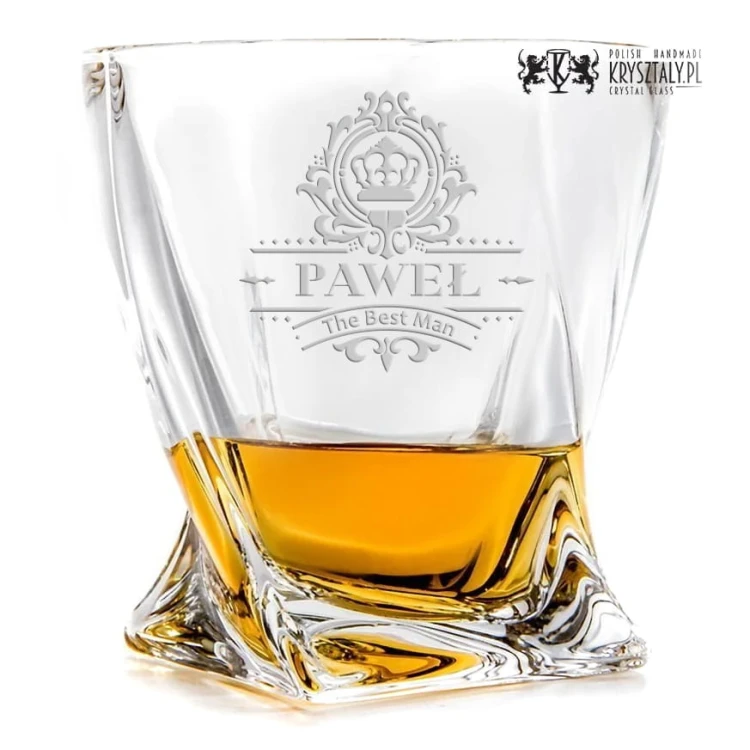 Kryształowe szklanki do whisky z grawerem 340ml Quadro 2szt