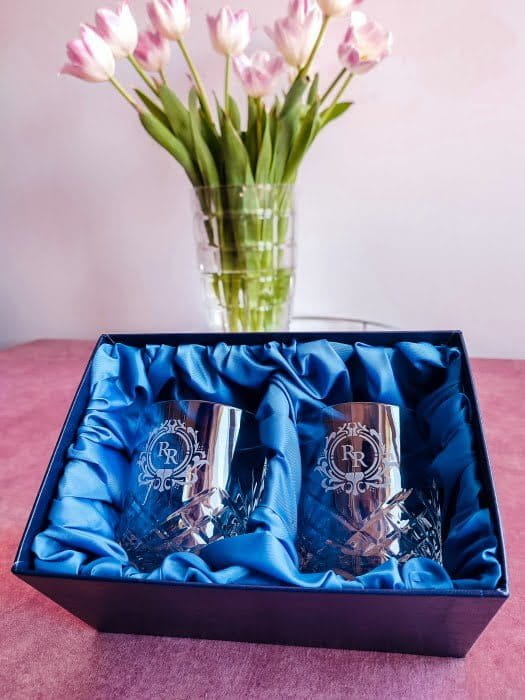 Prezent na ślub: kryształowe szklanki do whisky z grawerem 260ml Elixir EK80E 2szt w opakowaniu prezentowym