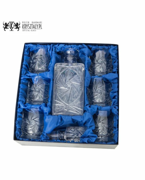 Zestaw do whisky: kryształowa karafka + kryształowe szklanki do whisky 6szt w opakowaniu prezentowym Młynek MZ11 podziękowanie dla Świadków