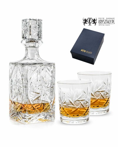 Zestaw do whisky: kryształowa karafka + kryształowe szklanki do whisky 2szt w opakowaniu prezentowym Młynek MZ23 podziękowanie dla Świadków