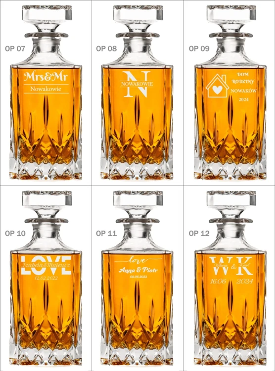 Zestaw do whisky Opera: kryształowa karafka z grawerem+ kryształowe szklanki do whisky 6szt w opakowaniu prezentowym OKP10