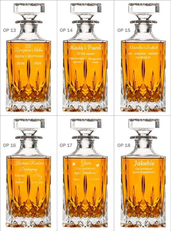 Zestaw do whisky Opera: kryształowa karafka z grawerem+ kryształowe szklanki do whisky 6szt w opakowaniu prezentowym OKP10