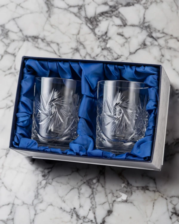 Kryształowe szklanki do whisky 260ml Młynek MK80 2szt + opakowanie ozdobne z eko skóry