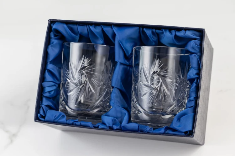 Kryształowe szklanki do whisky 260ml Młynek MK80 2szt + opakowanie ozdobne z eko skóry