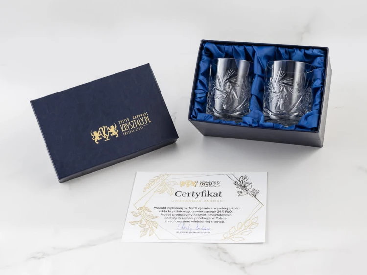 Kryształowe szklanki do whisky 260ml Młynek MK80 2szt + opakowanie ozdobne z eko skóry