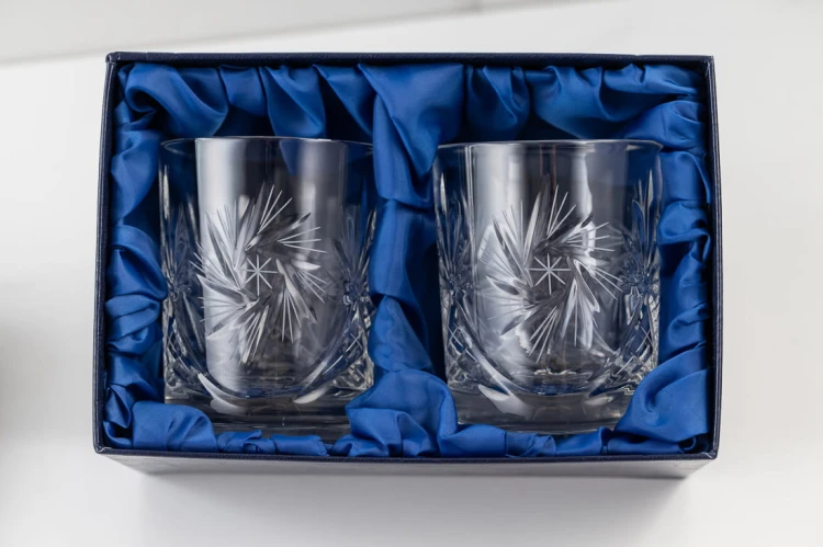 Kryształowe szklanki do whisky 260ml Młynek MK80 2szt + opakowanie ozdobne z eko skóry