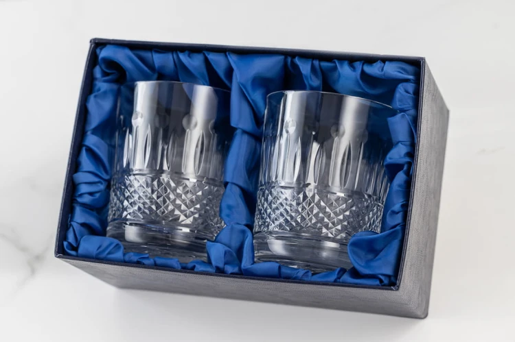 Kryształowe szklanki do whisky 260ml French FK80 2szt w pudełku prezentowym z eko-skóry