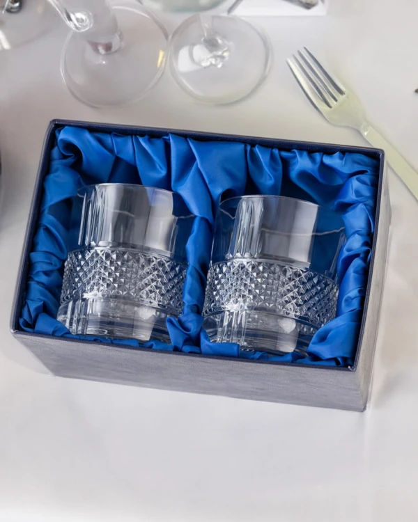 Kryształowe szklanki do whisky 340ml Brillante 2szt w pudełku prezentowym z eko-skóry