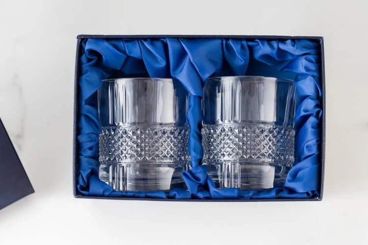 Kryształowe szklanki do whisky 340ml Brillante 2szt w pudełku prezentowym z eko-skóry
