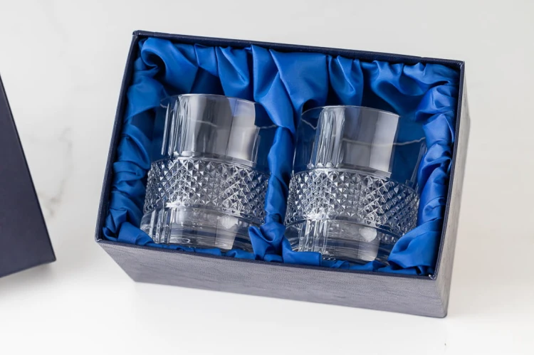 Kryształowe szklanki do whisky 340ml Brillante 2szt w pudełku prezentowym z eko-skóry