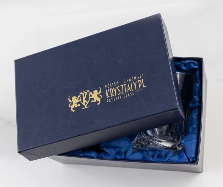 Kryształowe szklanki do whisky Quadro 340ml 2szt w pudełku prezentowym z eko-skóry