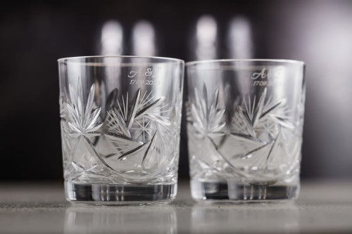 Kryształowe szklanki do whisky z grawerem na rancie 260ml Młynek MK80 2szt