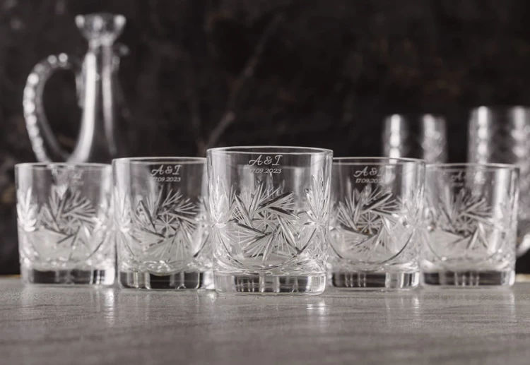 Kryształowe szklanki do whisky z grawerem na rancie 260ml Młynek MK80 2szt