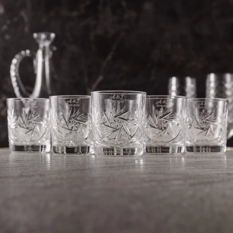 Kryształowe szklanki do whisky z grawerem na rancie 260ml Młynek MK80 2szt