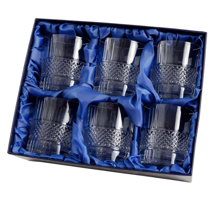 Kryształowe szklanki do whisky 340ml Brillante 6szt w opakowaniu prezentowym z eco-skóry