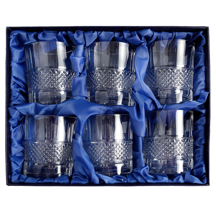 Kryształowe szklanki do whisky 340ml Brillante 6szt w opakowaniu prezentowym z eco-skóry