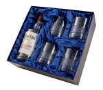 Zestaw do whisky na prezent - kryształowe szklanki do whisky Crystalline Brillante 4szt w opakowaniu z ecoskóry z miejscem na butelkę
