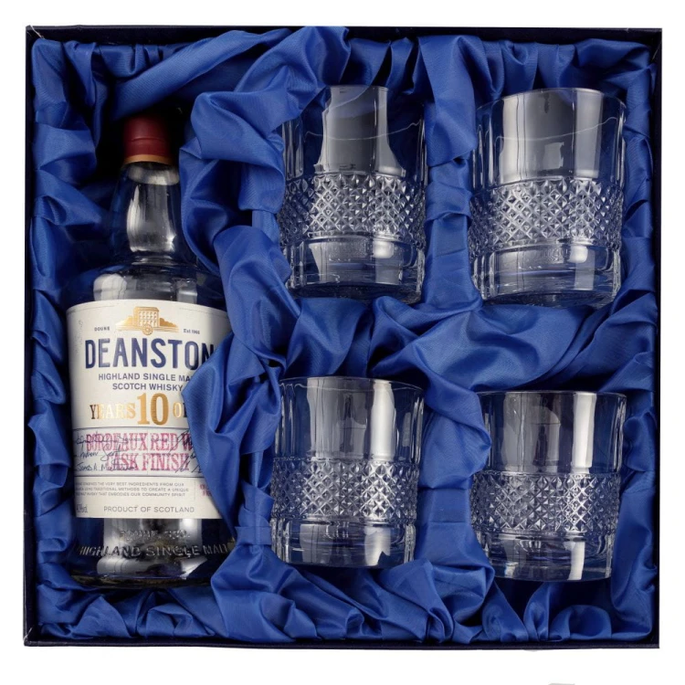 Zestaw do whisky na prezent - kryształowe szklanki do whisky Crystalline Brillante 4szt w opakowaniu z ecoskóry z miejscem na butelkę