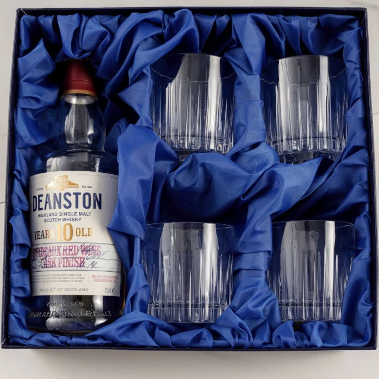 Zestaw do whisky na prezent - kryształowe szklanki do whisky 4szt Crystalline Timeless w opakowaniu z ecoskóry z miejscem na butelkę