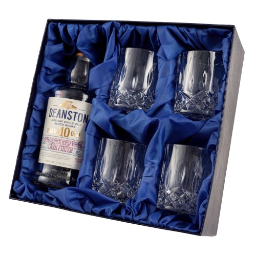 Zestaw do whisky na prezent – kryształowe szklanki do whisky 4szt Crystalline Opera w opakowaniu z ecoskóry z miejscem na butelkę