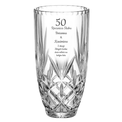 Wazon kryształowy z grawerem Classico 26 cm prezent na 50 rocznicę ślubu