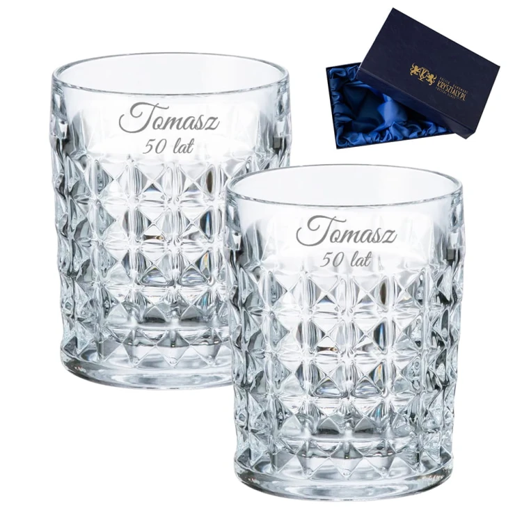 Kryształowe szklanki do whisky 230ml 2szt z grawerem w opakowaniu prezentowym Diamond